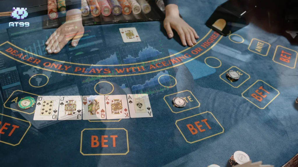 AT99娛樂城AI百家樂實測畫面，展示預測結果與牌面分析