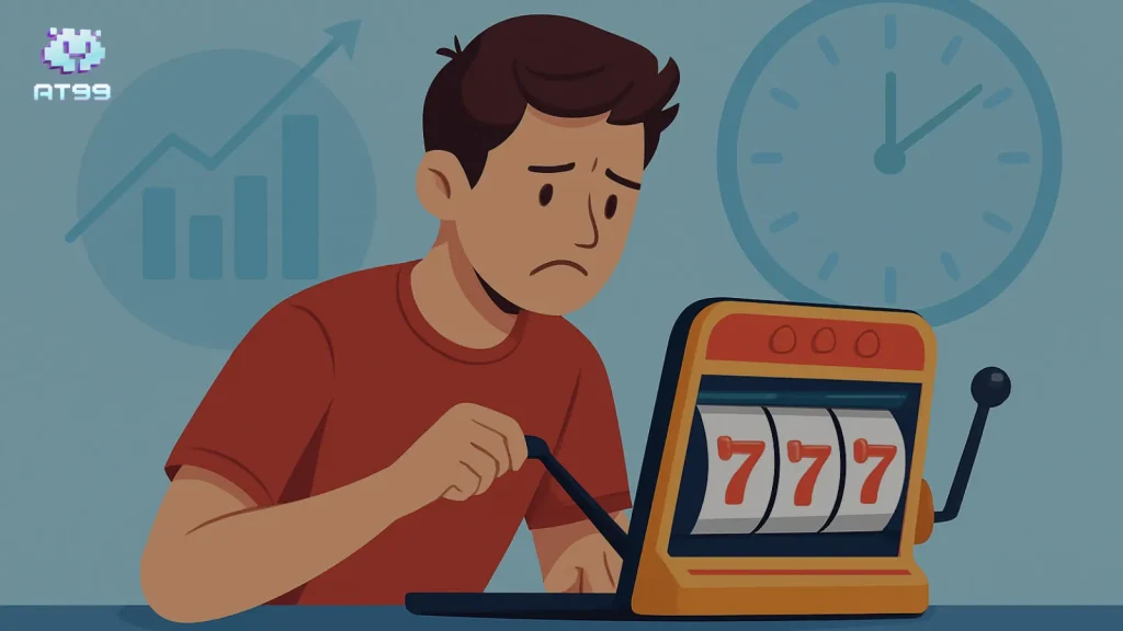 AT99娛樂城插圖，展示近失效應下的玩家操作老虎機時的心理狀態